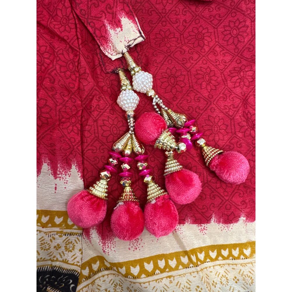 Junglee Bille Bohemian Red Gold Tassel Trim Festival Shorts Women’s NEW - Picture 4 of 8